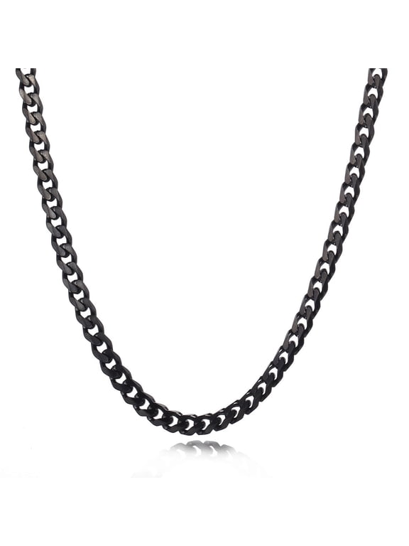 3mm Mens Black Tone Curb Cuban Necklace Stainless Steel Chain 18-24inch