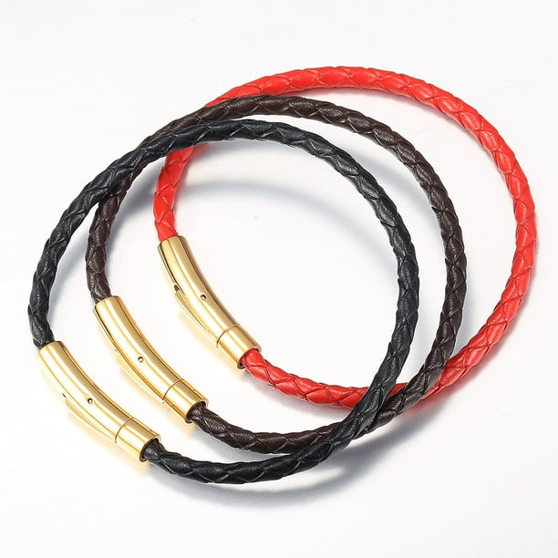 Hermah 4 6mm Man made Leather Bracelet for Men 7 10inch