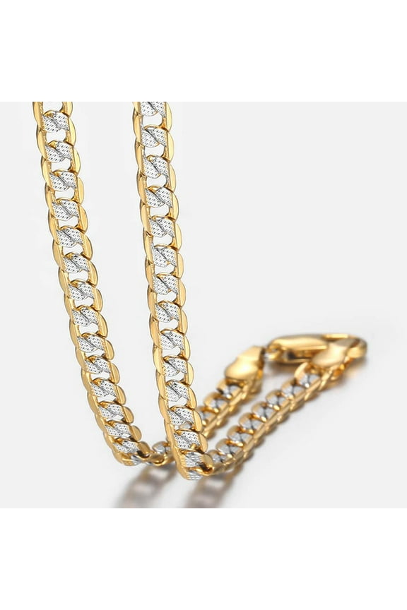 4mm Flat Hammered Curb Cuban Yellow Gold Filled Necklace Chain, Unisex