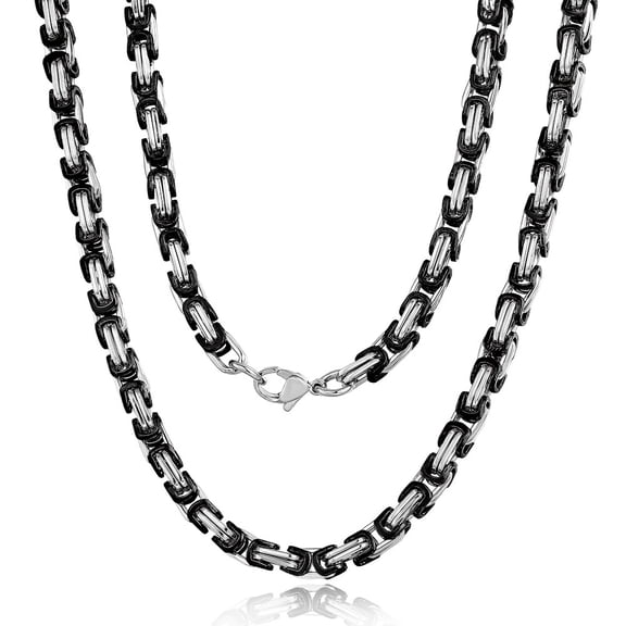 Hermah 5mm Adult Men Byzantine Box Necklace Chain Black Stainless Steel Necklace 20-30inch