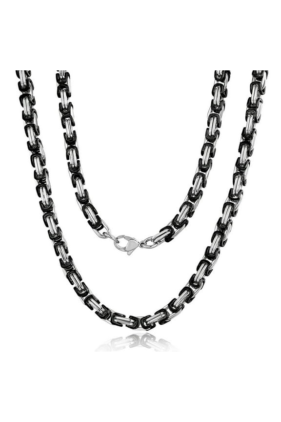 5mm Adult Men Byzantine Box Necklace Chain Black Stainless Steel Necklace 20-30inch