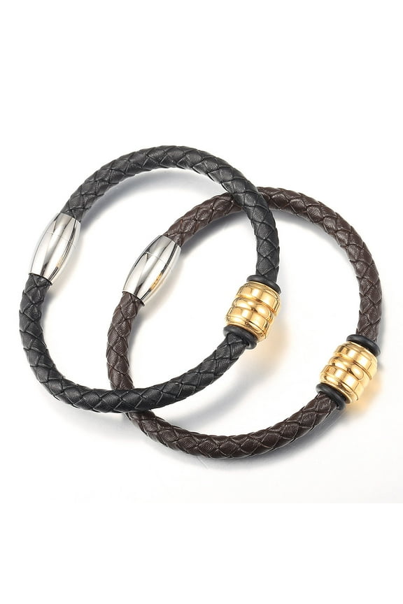 6mm Mens Leather Bracelet Bead Charm Braided Rope Chain