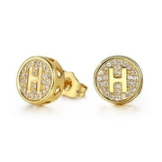 HERMAH Alphabet CZ Stud Earrings, Yellow Gold-Plated, 11mm