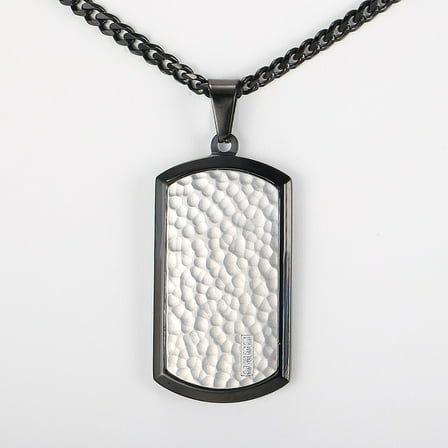 Hermah Dog Tag Pendant Necklace for Men Black Silver Color Cuban Chain