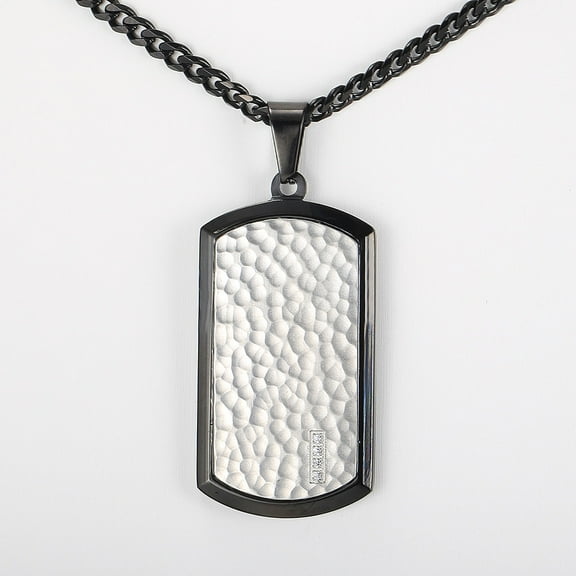 Hermah Dog Tag Pendant Necklace for Men Black Silver Color Cuban Chain