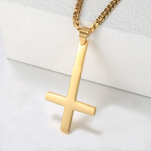 Hermah Inverted Cross Pendant Necklace for Men Cuban Chain 18-24inch