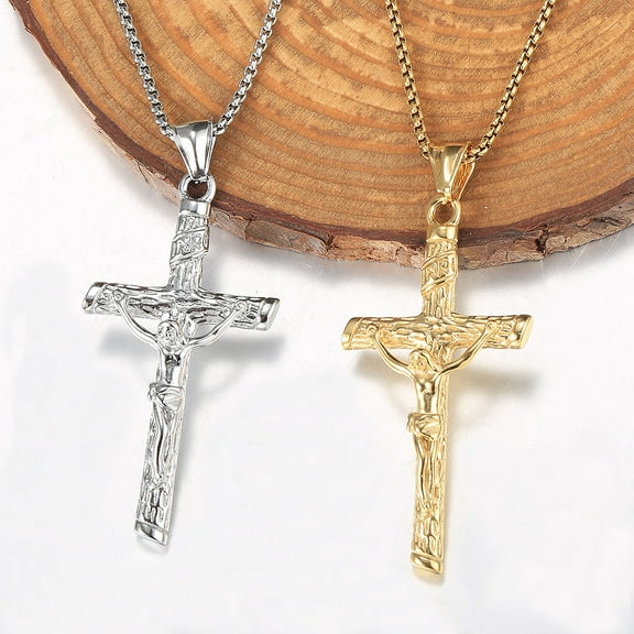 Hermah Jesus Cross Pendant Necklace for Men Women Box Chain
