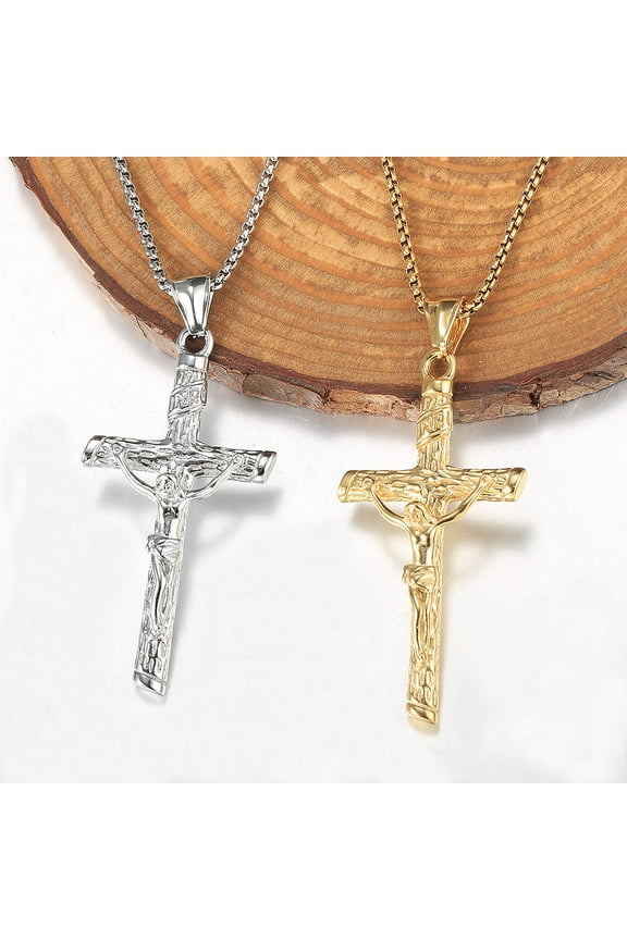 Jesus Cross Pendant Necklace for Men Women Box Chain