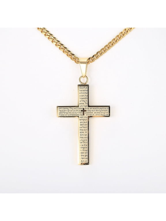 Mens Cross Pendant Necklace 3mm Cuban Chain 18-24inch