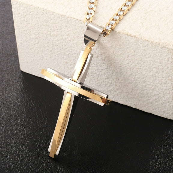Hermah Mens Cross Pendant Necklace 4mm Cuban Chain 18-24inch