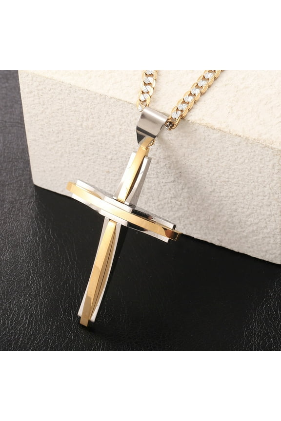 Mens Cross Pendant Necklace 4mm Cuban Chain 18-24inch