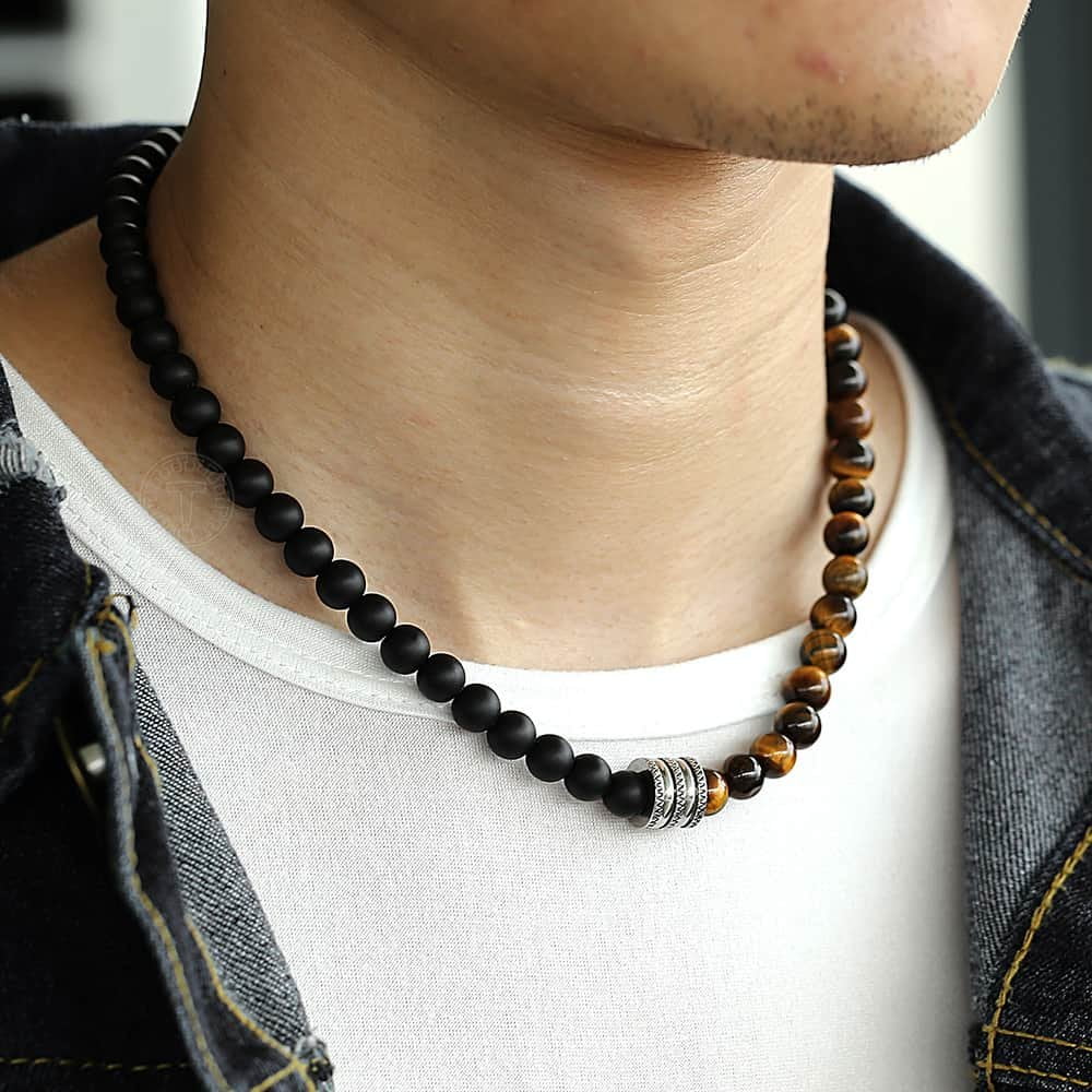 Mens Wooden Bead Tribal Choker Necklace - Surfer Beaded Necklace