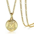 thumbnail image 1 of Hermah Round Gold Plated Initial Letter Pendant Necklace Figaro Chain 18inch, 1 of 5