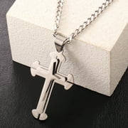 Hermah Silver Cross Pendant Necklace for Men 5mm Cuban Chain