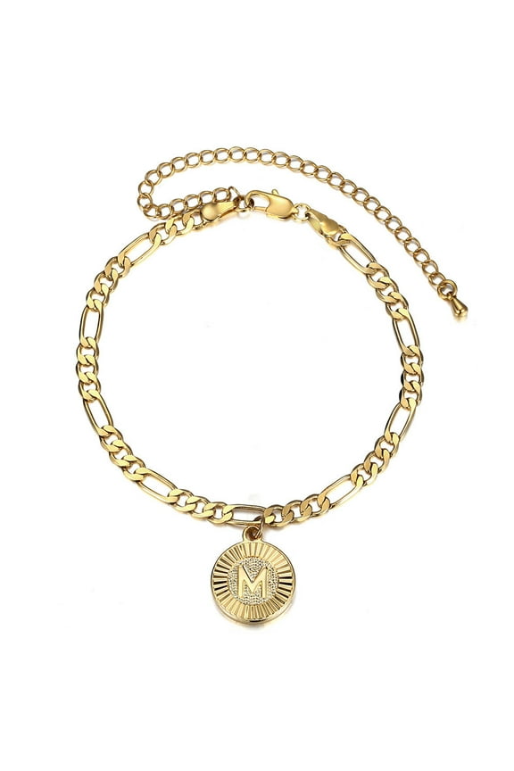 Women Initial Letter Charm Anklet Foot Chain Gold Plated Stainless Steel