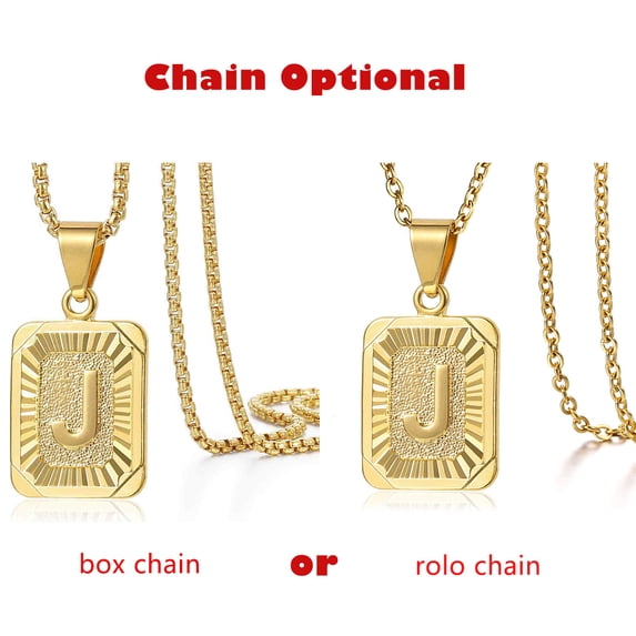 Hermah Womens Mens Gold Initial Letter Pendant Necklace Box Rolo Chain Optional