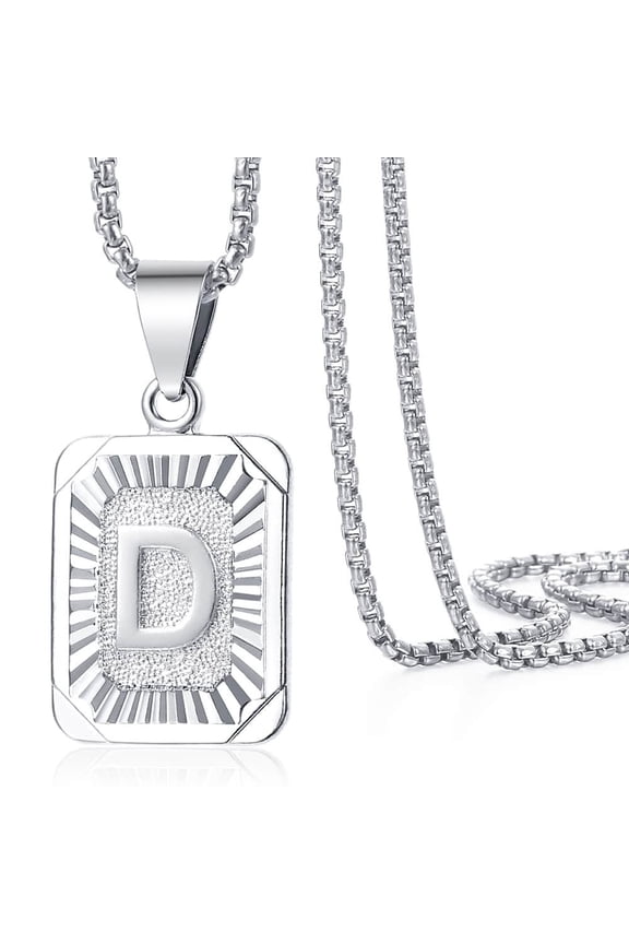Womens Mens Silver Initial Letter Pendant Necklace Box Chain 22inch