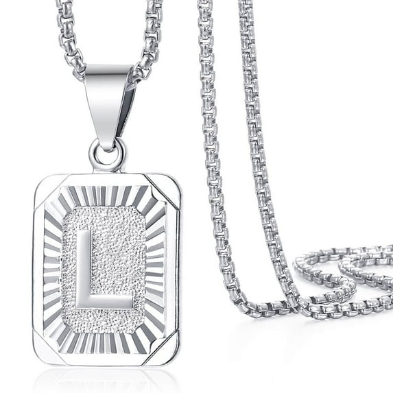 Hermah Womens Mens Silver Initial Letter Pendant Necklace Box Chain 22inch