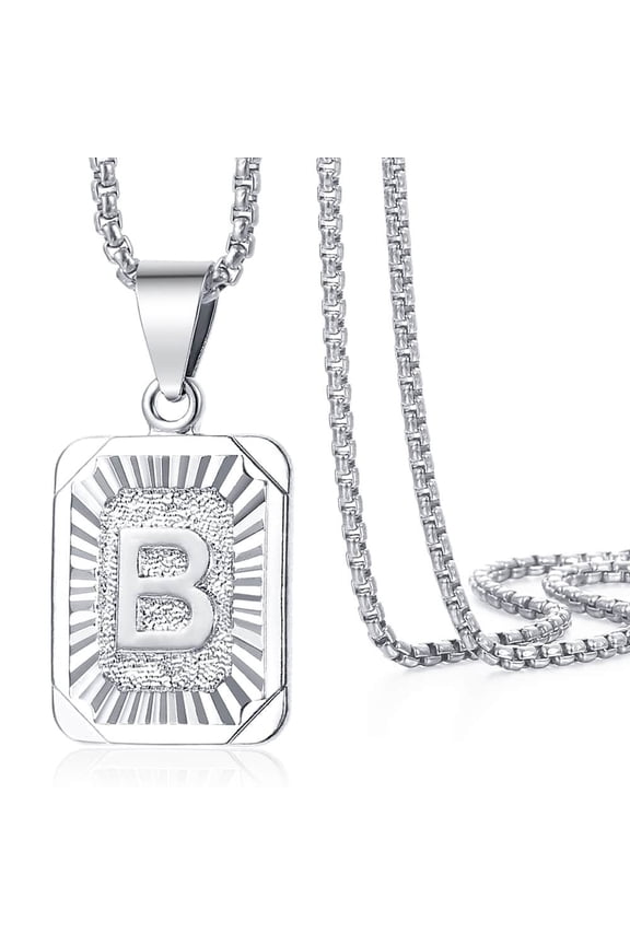 Womens Mens Silver Initial Letter Pendant Necklace Box Chain 22inch