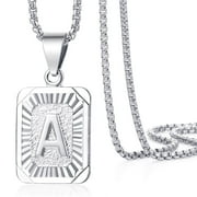 Hermah Womens Mens Silver Initial Letter Pendant Necklace Box Chain 22inch