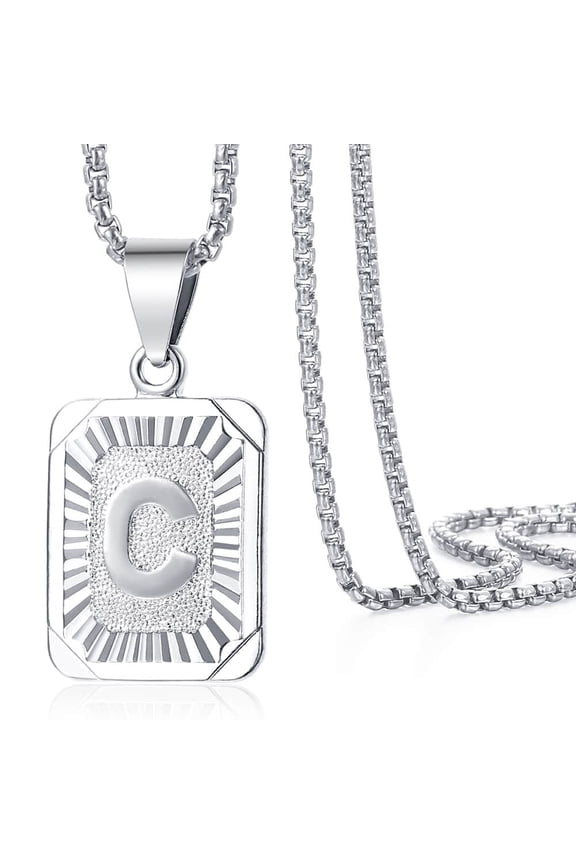 Womens Mens Silver Initial Letter Pendant Necklace Box Chain 22inch