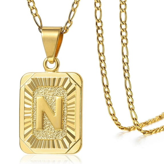 Hermah Yellow Gold Plated Initial Letter Pendant Necklace Figaro Chain 18inch