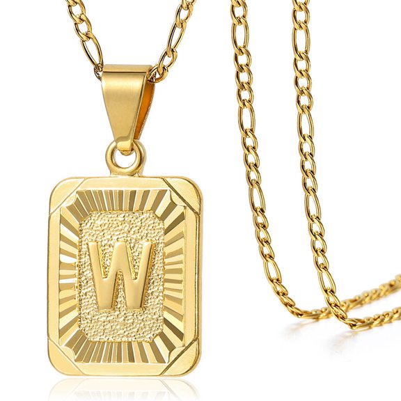 Hermah Yellow Gold Plated Initial Letter Pendant Necklace Figaro Chain 18inch