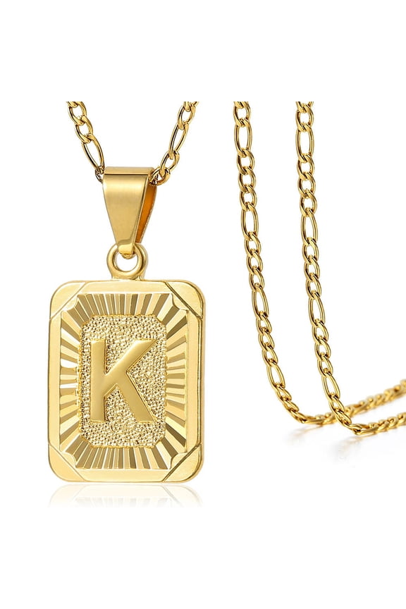 Yellow Gold Plated Initial Letter Pendant Necklace Figaro Chain 18inch