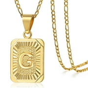 Hermah Yellow Gold Plated Initial Letter Pendant Necklace Figaro Chain 18inch