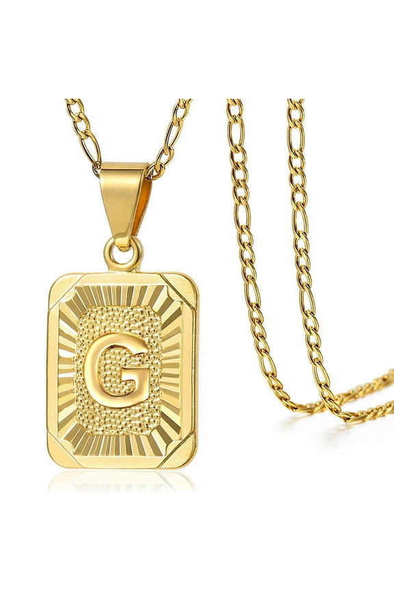 Yellow Gold Plated Initial Letter Pendant Necklace Figaro Chain 18inch