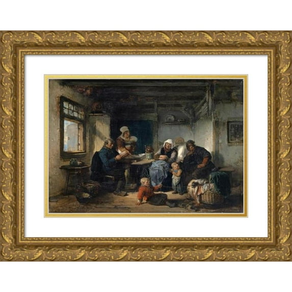Herman Frederik Carel Ten Kate 14x11 Gold Ornate Wood Frame and Double Matted Museum Art Print Titled - Peasant Interior