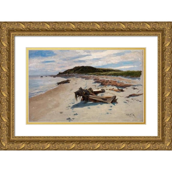 Herman Hartwich 14x10 Gold Ornate Wood Frame and Double Matted Museum Art Print Titled - Cape Cod, Beach (1894)
