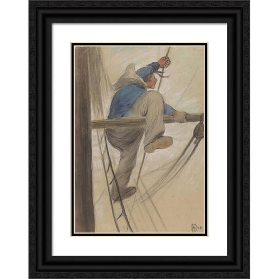Herman Heijenbrock 18x24 Black Ornate Framed Double Matted Museum Art Print Titled: Sailor in the Want (1904)