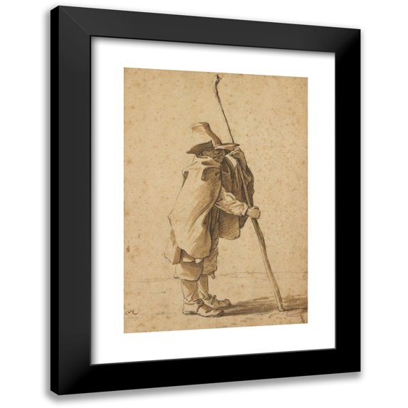Herman Saftleven 17x24 Black Modern Framed Museum Art Print Titled - A Young Herdsman Leaning on His ‘Houlette’ (1650)