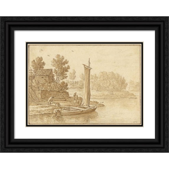 Herman Saftleven 24x18 Black Ornate Framed Double Matted Museum Art Print Titled: The Corner of the Bulwark at Utrecht (1650s)