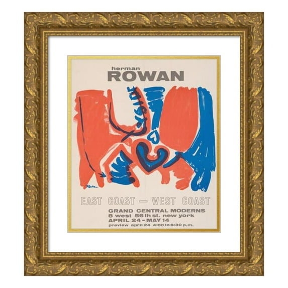 Herman T. Rowan 12x14 Gold Ornate Wood Frame and Double Matted Museum Art Print Titled - East Coast - West Coast (1965)