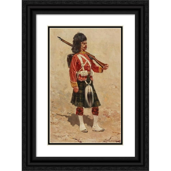 Herman Willem Koekkoek 16x24 Black Ornate Framed Double Matted Museum Art Print Titled: A Private in the Gordon Highlanders