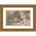 thumbnail image 1 of Herman van Swanevelt 18x13 Gold Ornate Wood Frame and Double Matted Museum Art Print Titled - A Wooded Landscape with Travellers by the Roadside, a Stream Beyond (17th Century), 1 of 4