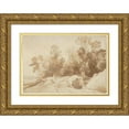 thumbnail image 1 of Herman van Swanevelt 18x14 Gold Ornate Wood Frame and Double Matted Museum Art Print Titled - Landscape with Trees and Figures (1600-1665), 1 of 4