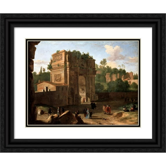 Herman van Swanevelt 18x15 Black Ornate Wood Framed Double Matted Museum Art Print Titled - The Arch of Constantine, Rome
