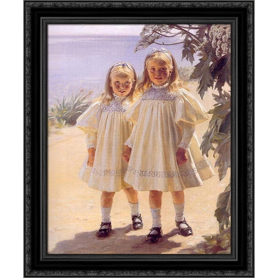 Hermanas Bentzon 20x24 Black Ornate Wood Framed Canvas Art by Kroyer, Peder Severin