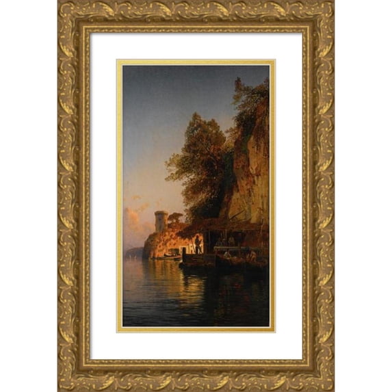 Hermann David Salomon Corrodi 10x14 Gold Ornate Wood Frame and Double Matted Museum Art Print Titled - Afternoon by the Sea