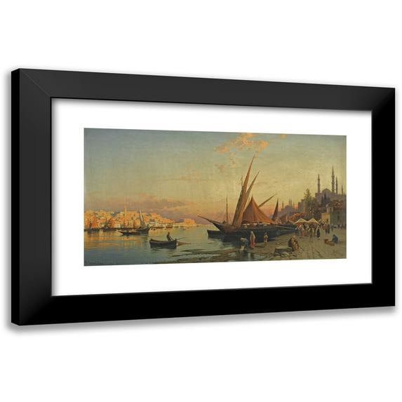 Hermann David Salomon Corrodi 18x11 Black Modern Framed Museum Art Print Titled - Capriccio View of the Golden Horn, Constantinople