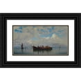 thumbnail image 1 of Hermann David Salomon Corrodi 18x11 Black Ornate Wood Framed Double Matted Museum Art Print Titled - Fishing Boats on a Venetian Lagoon, 1 of 5