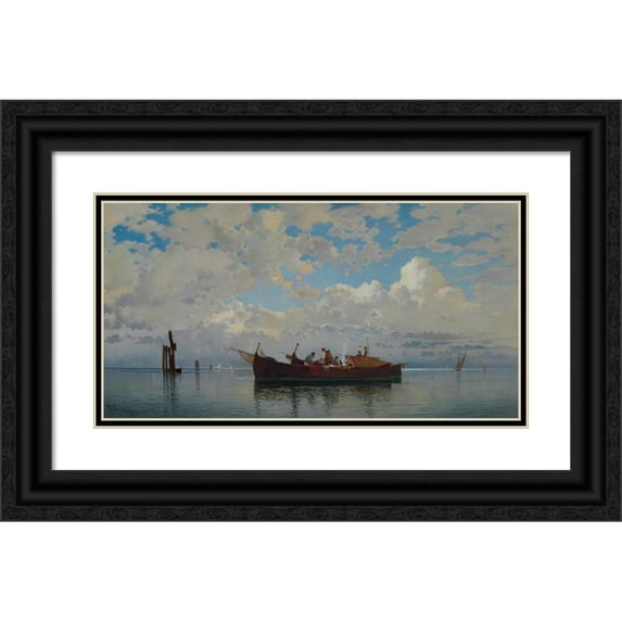 Hermann David Salomon Corrodi 18x11 Black Ornate Wood Framed Double Matted Museum Art Print Titled - Fishing Boats on a Venetian Lagoon