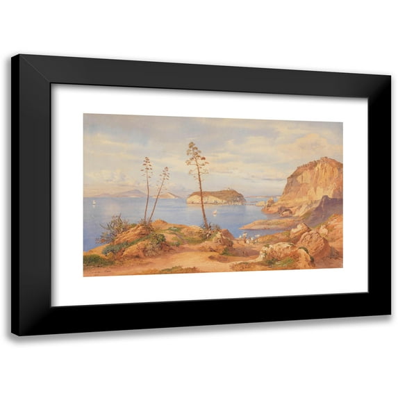 Hermann David Salomon Corrodi 18x13 Black Modern Framed Museum Art Print Titled - View of the Island of Nisida in the Gulf of Pozzuoli (1858)
