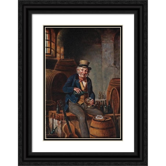 Hermann Kern 18x24 Black Ornate Framed Double Matted Museum Art Print Titled: A Well -Deserved Sip