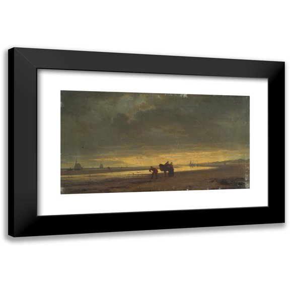 Hermann Mevius 14x10 Black Modern Framed Museum Art Print Titled - Dutch Lake Coast on Ebb (1852)
