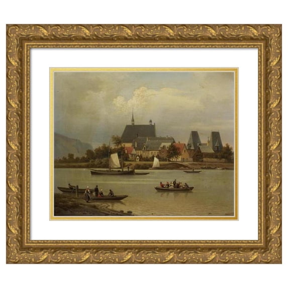 Hermann Meyerheim 18x15 Gold Ornate Wood Frame and Double Matted Museum Art Print Titled - The Island of Niederwerth on the Rhine, Near Koblenz