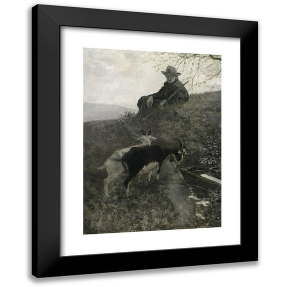 Hermann Pleuer 14x18 Black Modern Framed Museum Art Print Titled - Goat Shepherds with Animals on a Potions